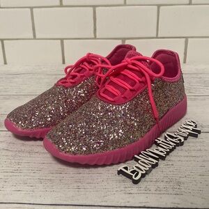 *Prep Obsessed Hot Pink Multi Glitter Slip On Tennis Shoes Sneakers Size 7